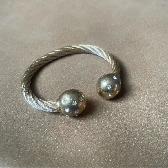 Vintage rhinestone ball cuff rope bracelet - Picture 8 of 13